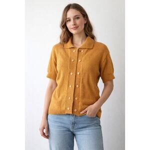 Autograph Med sweater VNT Mustard Knit Cottagecore Cardigan Double Breasted